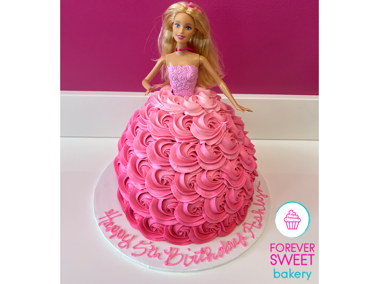 Barbie Doll Ombre Rosette Cake