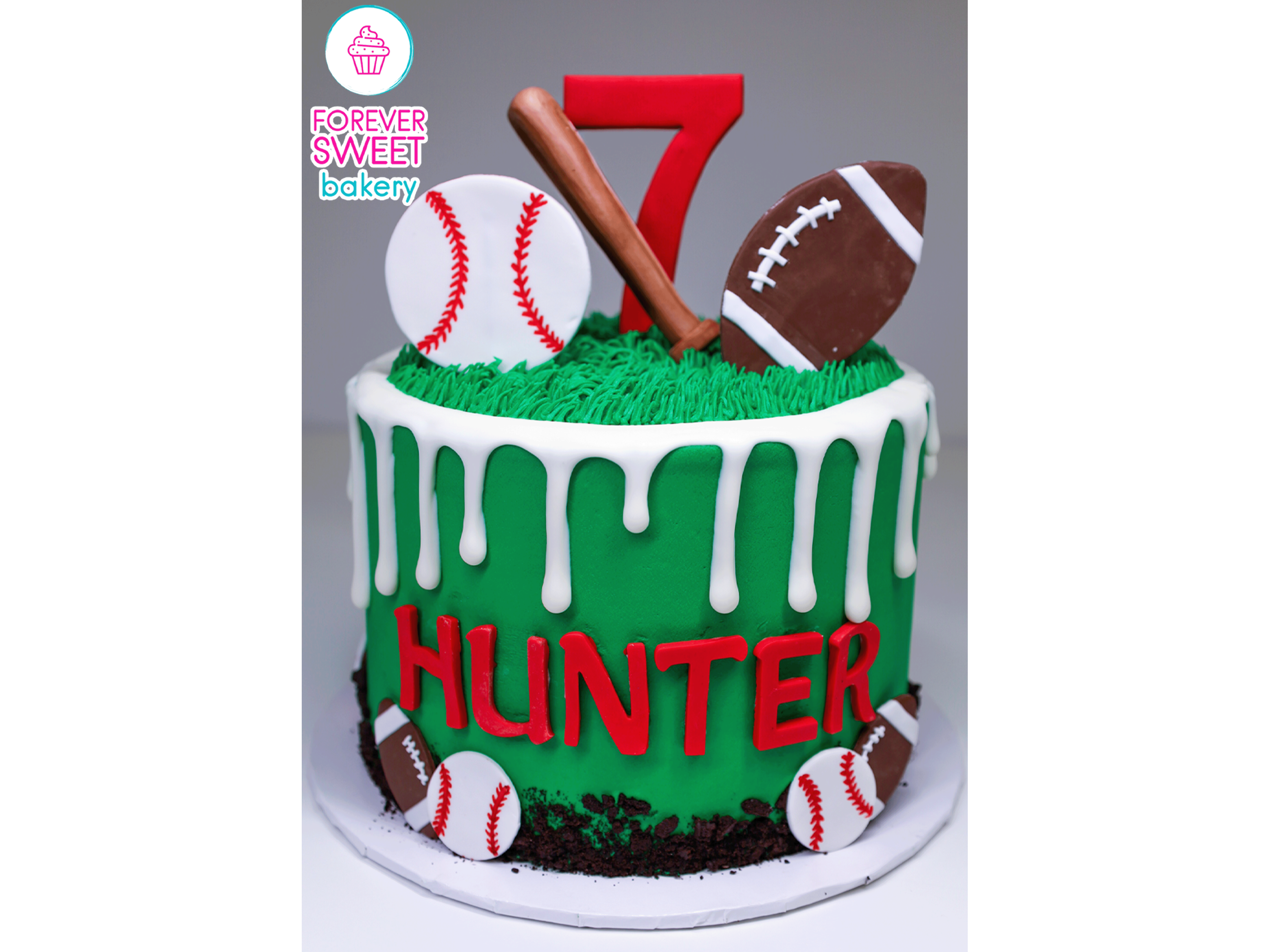 Baseball Football Sports, Name and Number Drip Cake