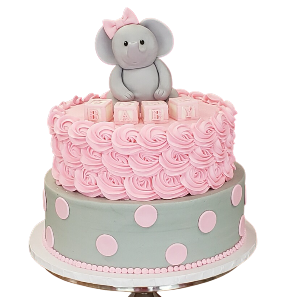 2 Tier Baby Elephant Baby Blocks Cake
