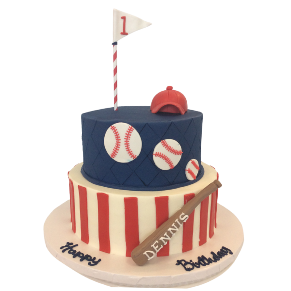 2 Tier Baseball Cap Balls & Bat Cake