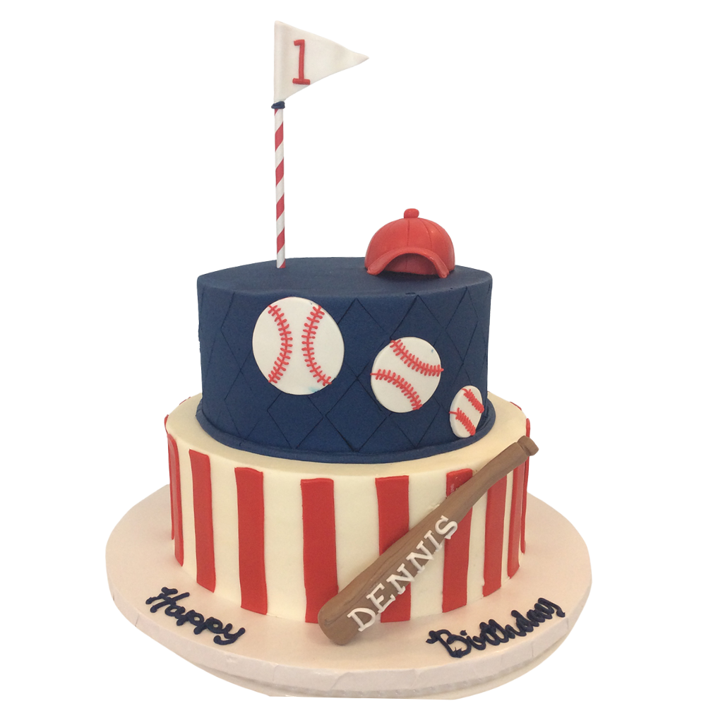 2 Tier Baseball Cap Balls & Bat Cake
