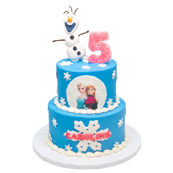 2 Tier Elsa, Anna, Olaf Number Cake