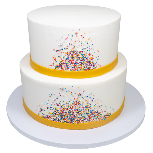 2 Tier Gold Band Scattered Sprinkle Cake