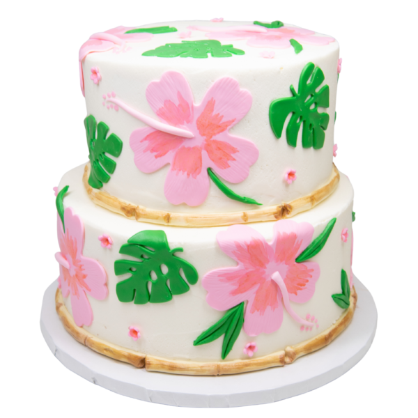 2 Tier Hawaiian Hibiscus and Bamboo Cake