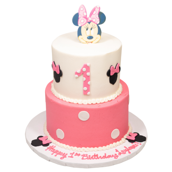 2 Tier Minnie Silhouettes, Number and Dots Cake
