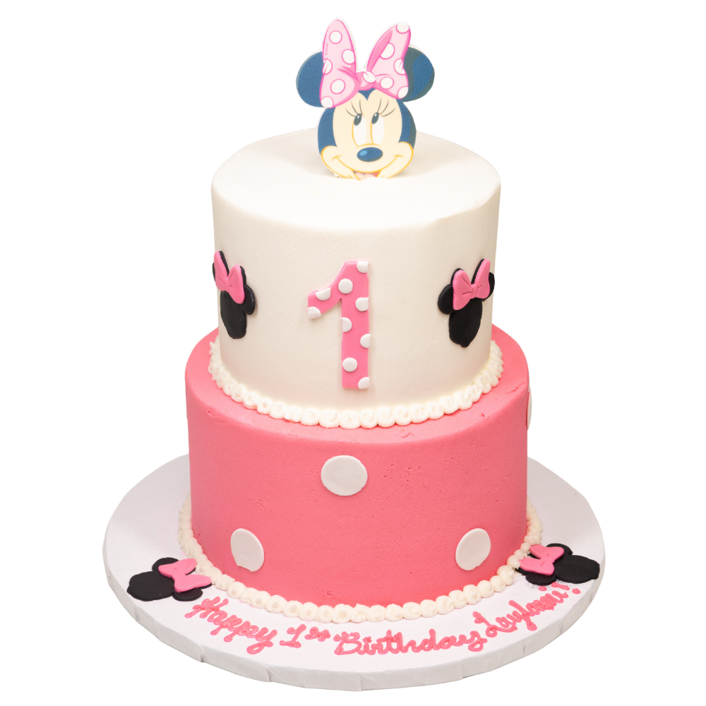 2 Tier Minnie Silhouettes, Number and Dots Cake