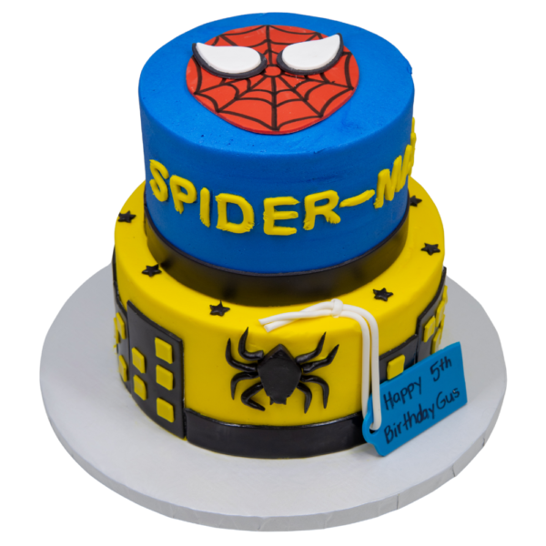 2 Tier Spiderman with Face, Buildings, & Spider Cake