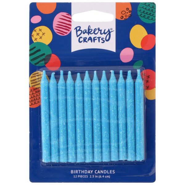 Blue glitter birthday candles, 12 count
