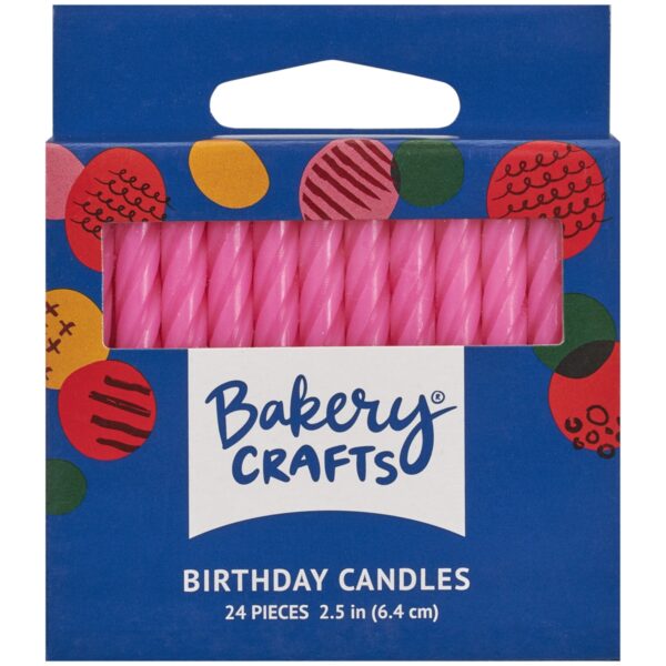 Pink smooth and spiral birthday candles, 24 count